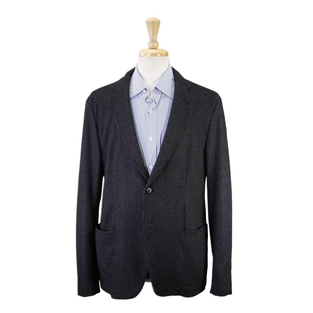 Armani Collezioni Blue Black Knit Woven Unstructured Patch Pocket Blazer 40R